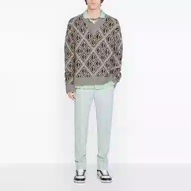DIOR SS22 Diamond V-Neck Wool Sweater Gray