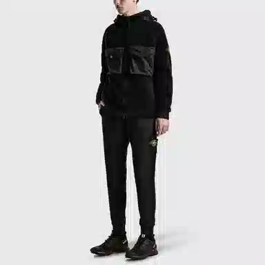 Stone Island Logo Fleece Jacket Black