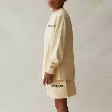 Fear of God Essentials SS21 Kids Long Sleeve Tee ButtercreamCream LogoT