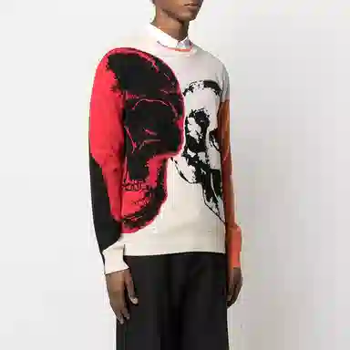 Alexander McQueen FW21 Skull Crewneck Sweater White