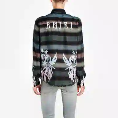 AMIRI SS21 Rainbow Stripe Leaf Print Shirt
