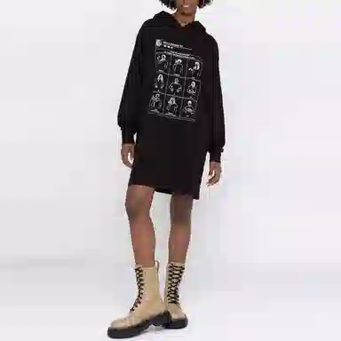 MM6 Maison Margiela FW22 Loose Fit Printed Sweatshirt Dress Black