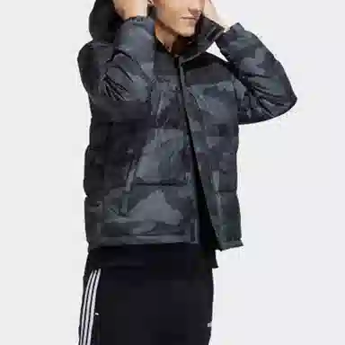 adidas Neo Zip-Up Camouflage Hoodie Down Jacket Black