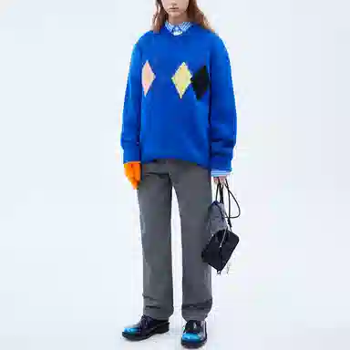 ADER ERROR V-Neck Argyle Sweater Blue