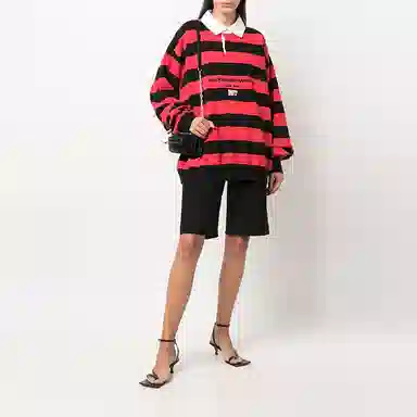 Alexander Wang FW21 Embroidered Logo Rugby Sweatshirt Red