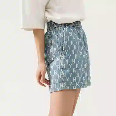 MLB Classic Logo Denim Shorts Light Blue