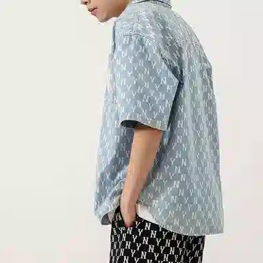 MLB Classic Logo Denim Shirt Light Blue