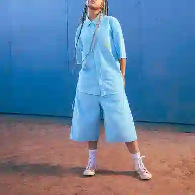 Drew House FW22 Corduroy Ss Shirt Pacific Blue Logo