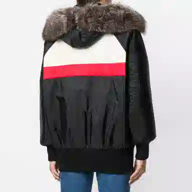 Miu Miu Solid Color Fur Collar Jacket Black