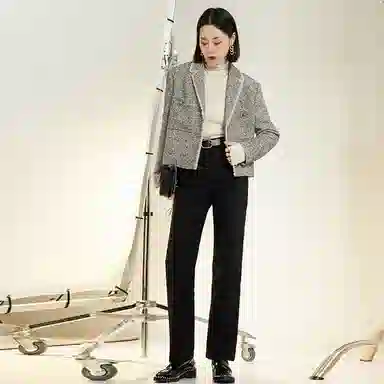 美洋 纯色高腰直筒长裤 女款 黑色