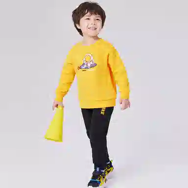 鸿星尔克儿童 童装 字母卡通套头圆领上衣宽松直筒长裤休闲运动套装 男童