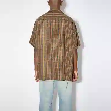 Acne Studios FW23 Small Check Cuban Collar Shirt Brown Green