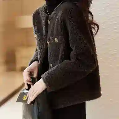 【dme】 纯色简约菱形格绒感外套 女款