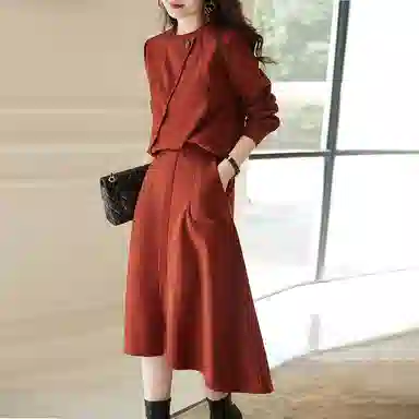 【dme】 纯色简约长袖卫衣休闲长裙裙装套装 女款