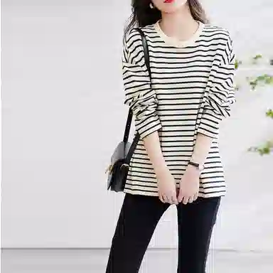 【dme】 条纹圆领落肩长袖卫衣 女款 米白