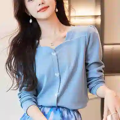 【dme】 纯色方领长袖针织衫 女款