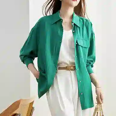 【dme】 纯色胸前口袋单排扣尖领长袖衬衫 女款