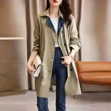 【dme】 单排扣纯色口袋设计长袖风衣 女款 橄榄绿