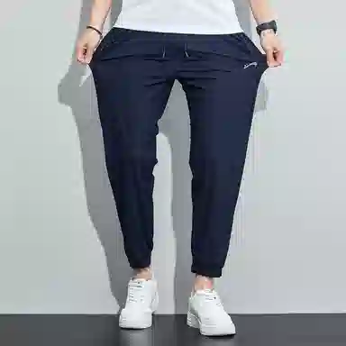 贵人鸟 纯色中腰束脚针织运动裤 男款