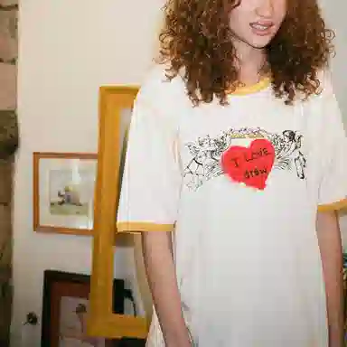 Drew House logo Cherub Ss Ringer Tee CreamGolden Yellow SS22 T