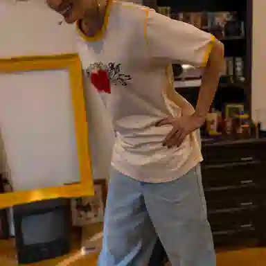 Drew House logo Cherub Ss Ringer Tee CreamGolden Yellow SS22 T