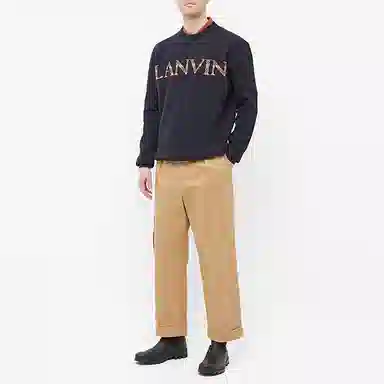 Lanvin Logo Crewneck Wool Sweater Blue
