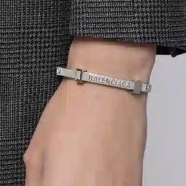 Balenciaga Logo Engraved Silver Bracelet