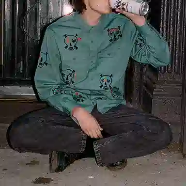 Supreme SS21 Week7 Clayton Patterson Skulls Embroidered Work Shirt