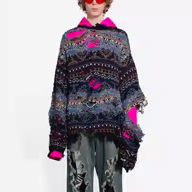 Balenciaga FW21 Distressed Crewneck Sweater Blue