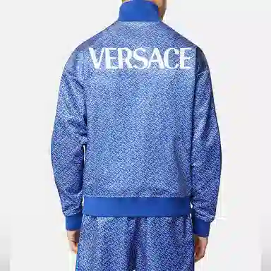 Versace Logo Print Jacket Blue