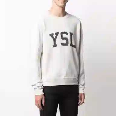 Saint Laurent Logo Crewneck Sweatshirt White