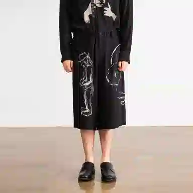 Yohji Yamamoto FW21 Black Silk Sketch Print Pants