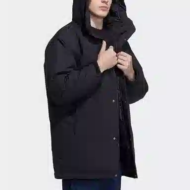 adidas Logo Mid-Length Hooded Down Jacket Black