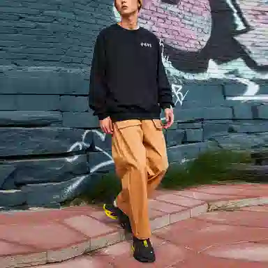 中国李宁 刺绣宽松套头休闲卫衣 情侣款 黑色