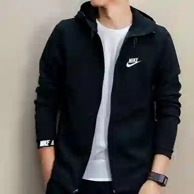 Nike Logo Print Hooded Jacket Black