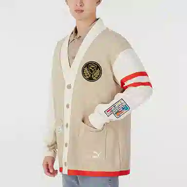 PUMA Logo Colorblock Knit Sweater Off-White