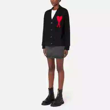 AMIPARIS FW22 Love Heart Logo Wool Cardigan Black
