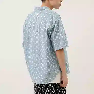 MLB Classic Logo Denim Shirt Light Blue