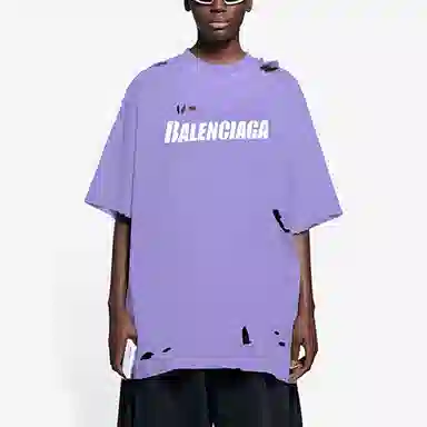 Balenciaga SS22 Caps Destroyed T-Shirt Purple