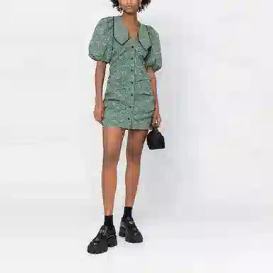 GANNI Floral Jacquard Mini Dress Green