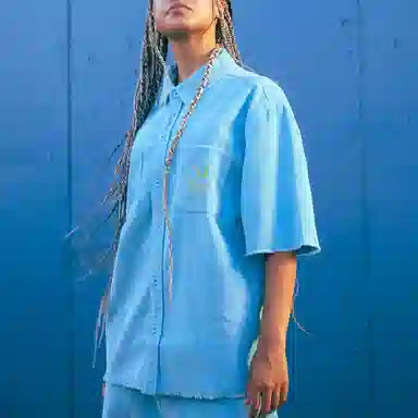 Drew House FW22 Corduroy Ss Shirt Pacific Blue Logo