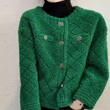 【dme】 纯色简约菱形格绒感外套 女款