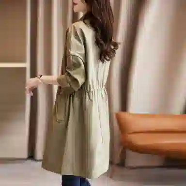 【dme】 单排扣纯色口袋设计长袖风衣 女款 橄榄绿