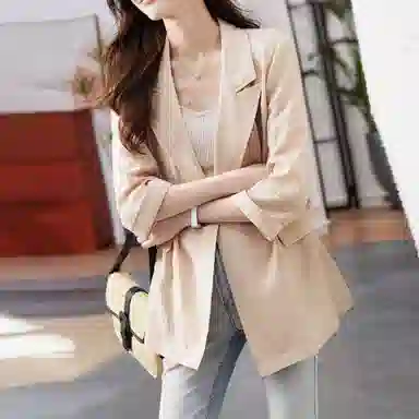 【dme】 纯色一粒扣七分袖西装 女款