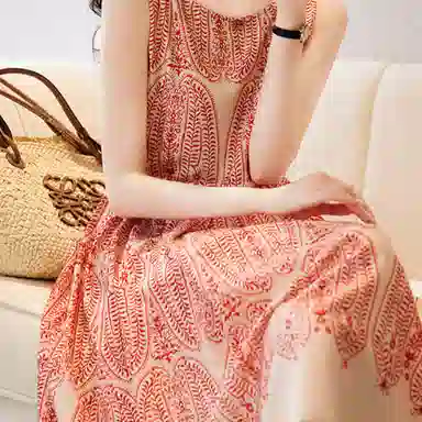 【dme】 异域印花满印休闲无袖连衣裙 红色