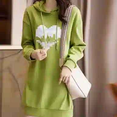 【dme】 爱心印花简约休闲连帽长袖连衣裙