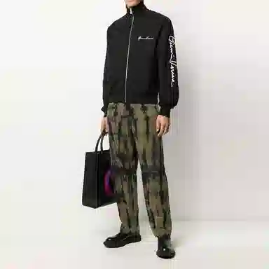 Versace Logo Embroidered Zip Jacket Black