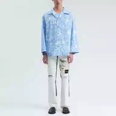 WE11DONE SS21 Distressed Patchwork Jeans White