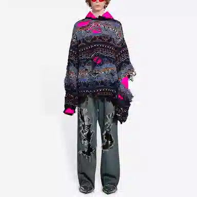 Balenciaga FW21 Distressed Crewneck Sweater Blue