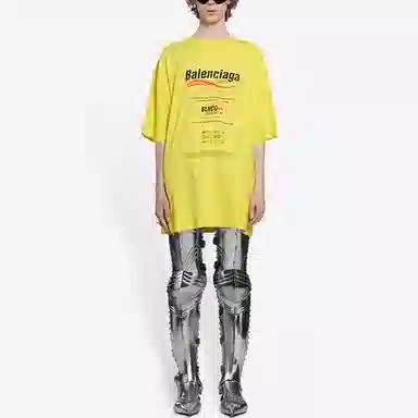 Balenciaga Logo Print T-Shirt Yellow
